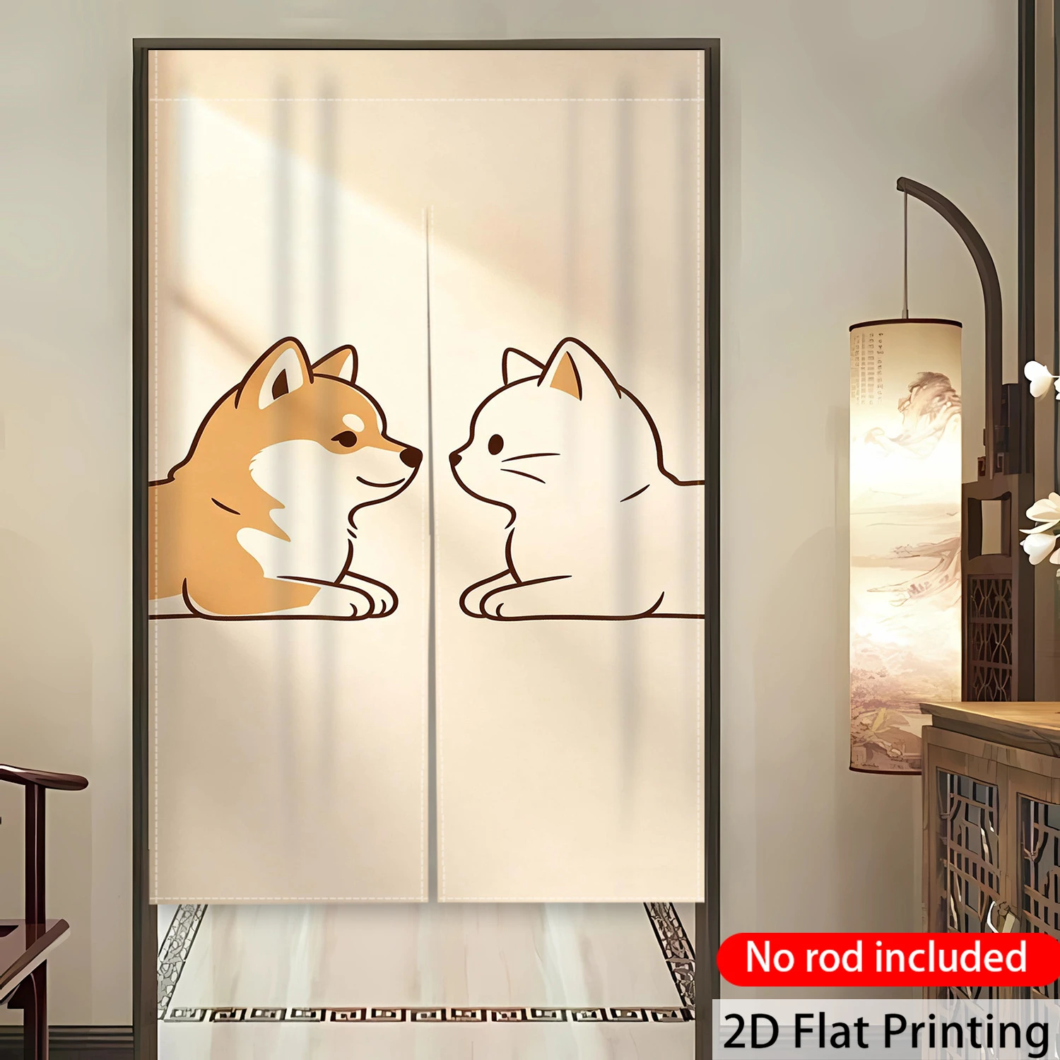 VIKAMA Minimalist Shiba Inu and Cat Door Curtain Japanese Style Half Door Curtain, Noren Curtain for Kitchen Bedroom
