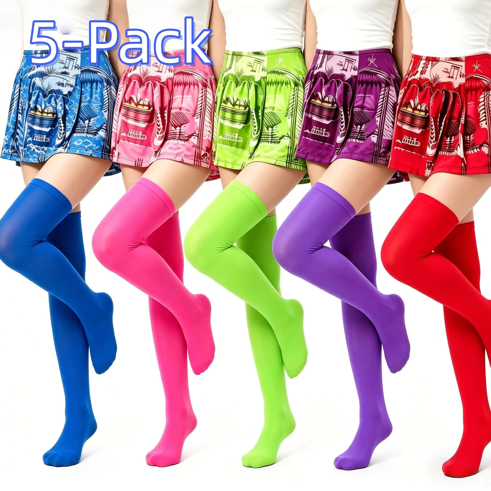 Women's 5 Pairs Multicolor Thigh High Socks Stretchy Over The Knee Socks Fashionable High Tube Socks For Daily Party Casual