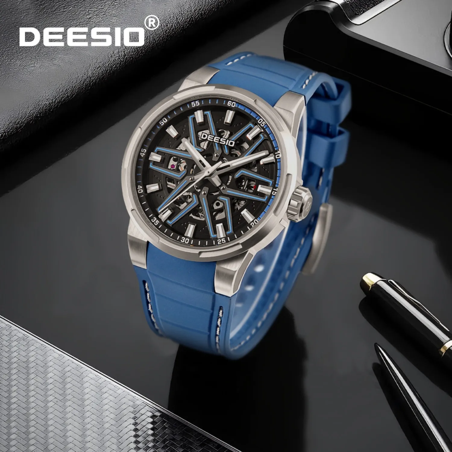 

Deesio Luxury Automatic Mechanical Men's Watch Stainless Steel Skeleton Dial Waterproof Date Display Fashion Casual Wristwatch