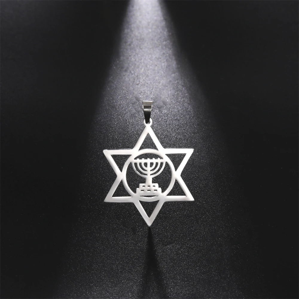 Vintage Hexagram Menorah Pendants For Jewelry Making Stainless Steel Jewish Star Of David Charms Diy Necklace Amulet Accessories