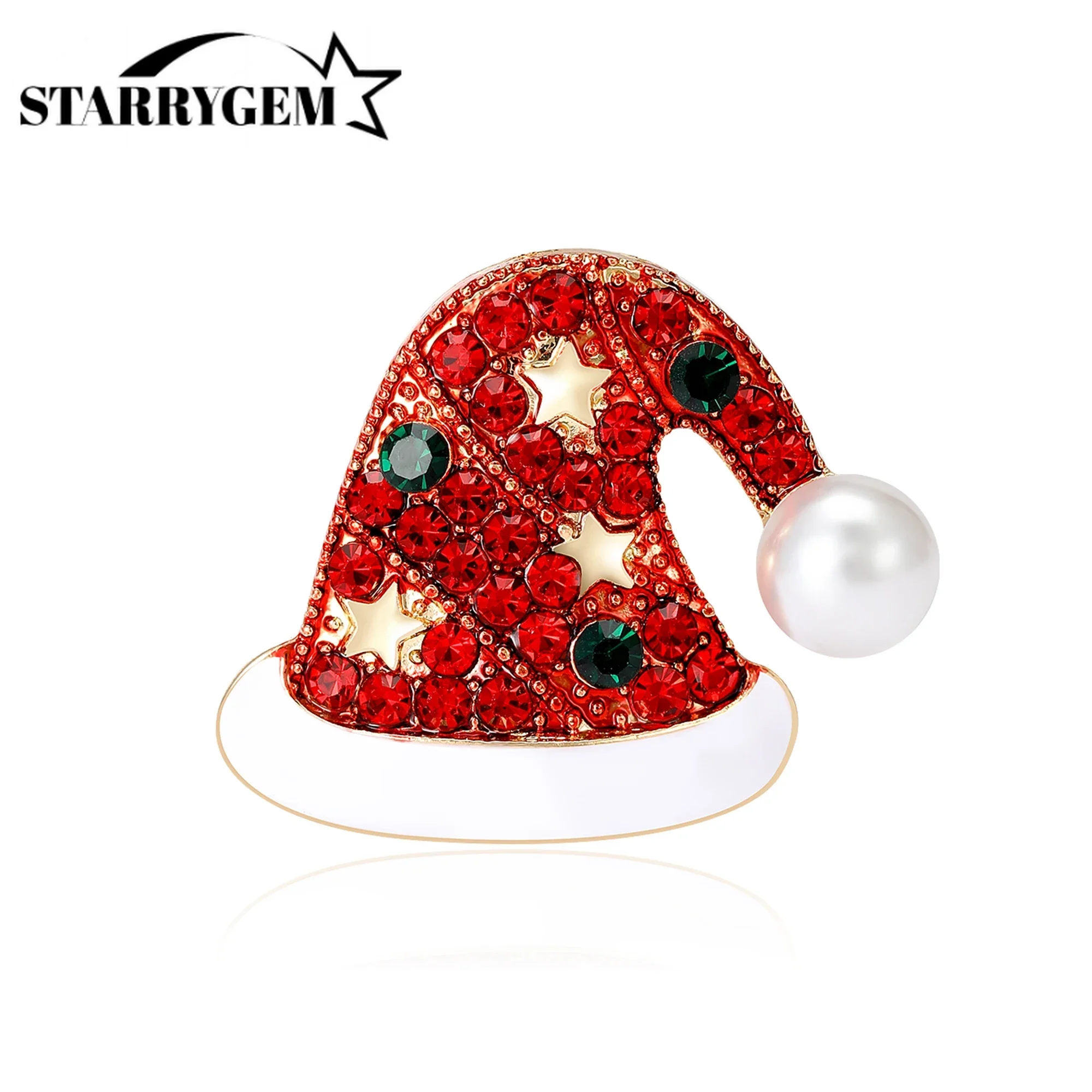 Red Rhinestone Christmas Hat Brooches For Men And Women Christmas Party Coat Bag Decoration Accessories Pins Gifts