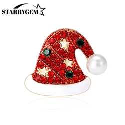 Red Rhinestone Christmas Hat Brooches For Men And Women Christmas Party Coat Bag Decoration Accessories Pins Gifts