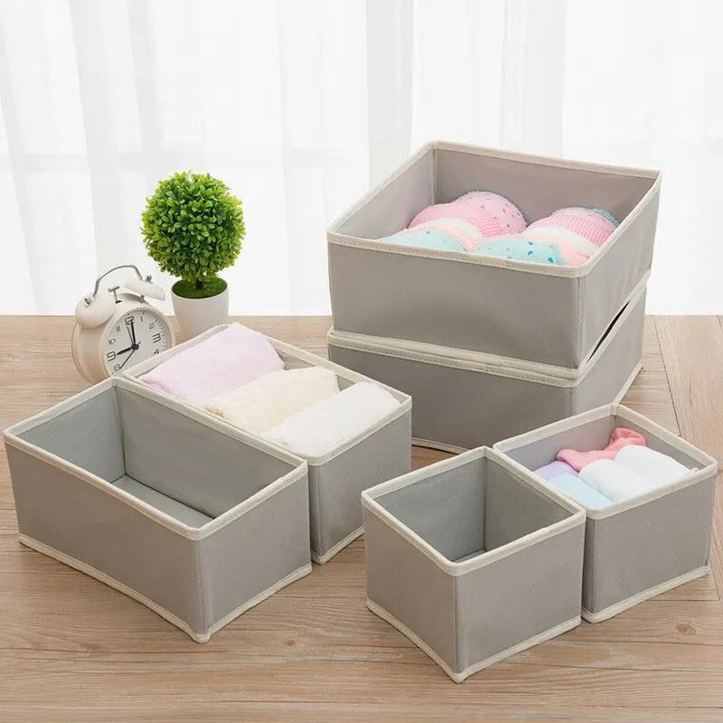 6pcs/1set Underwear Storage Box Foldable Non-woven Storage Box Six-piece Set Underwear Bra Socks Drawer Storage Finishing Box