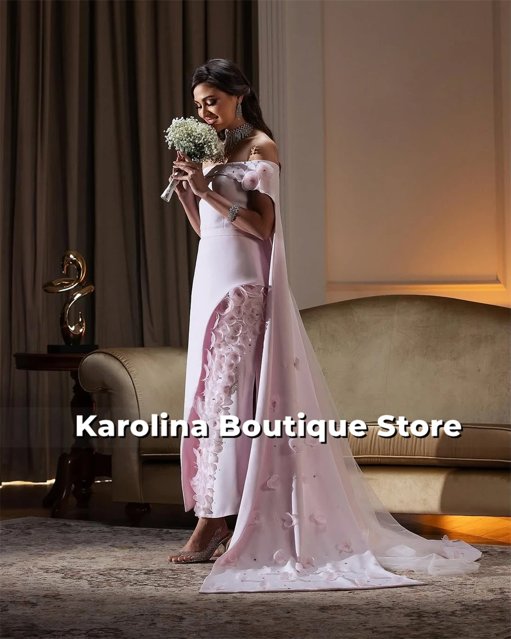 

Детское розовое арабское вечернее платье без бретелек с накидкой, израильские цветы из бисера, роскошное платье на день рождения 2025 года, вечерние платья в Дубае по индивидуальному заказу