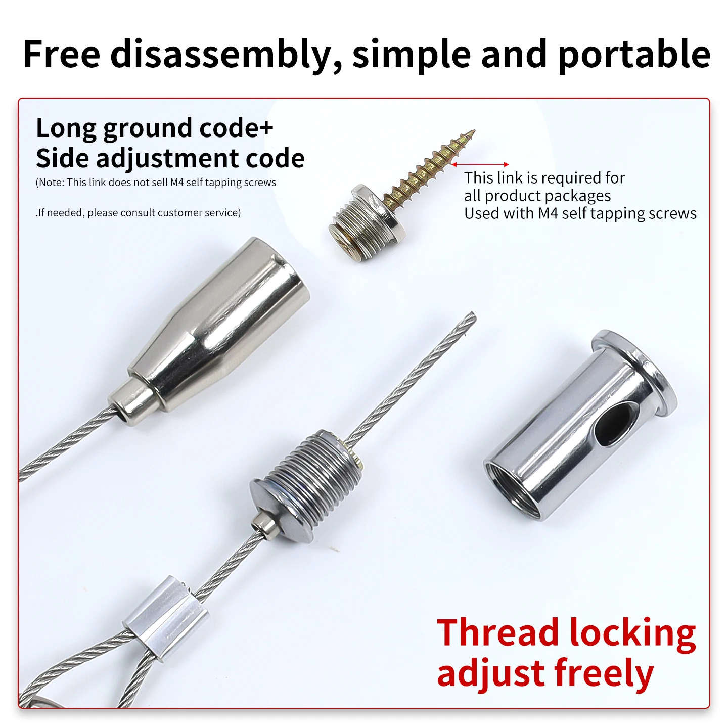 Picture 4: 4PCS Adjustable Suspension Cable Kit, Lighting Suspension Steel Cable for 1.5mm Steel Wire Rope for Lighting Fixtures/Furniture