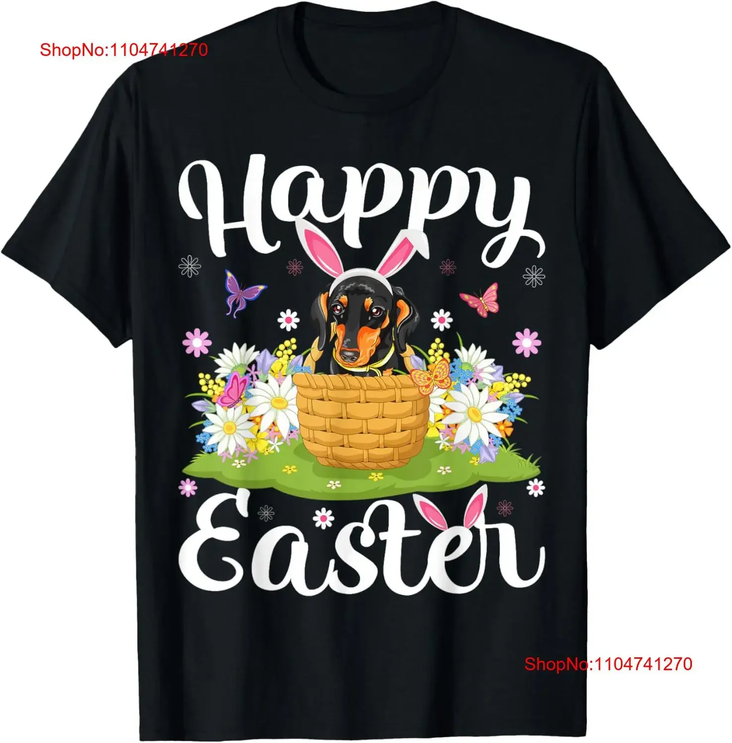 

Dachshund Dog Easter Egg Hunt Floral Sunday T Shirt vintage Washed streetwear Slightly Casual designer clothes Stretched