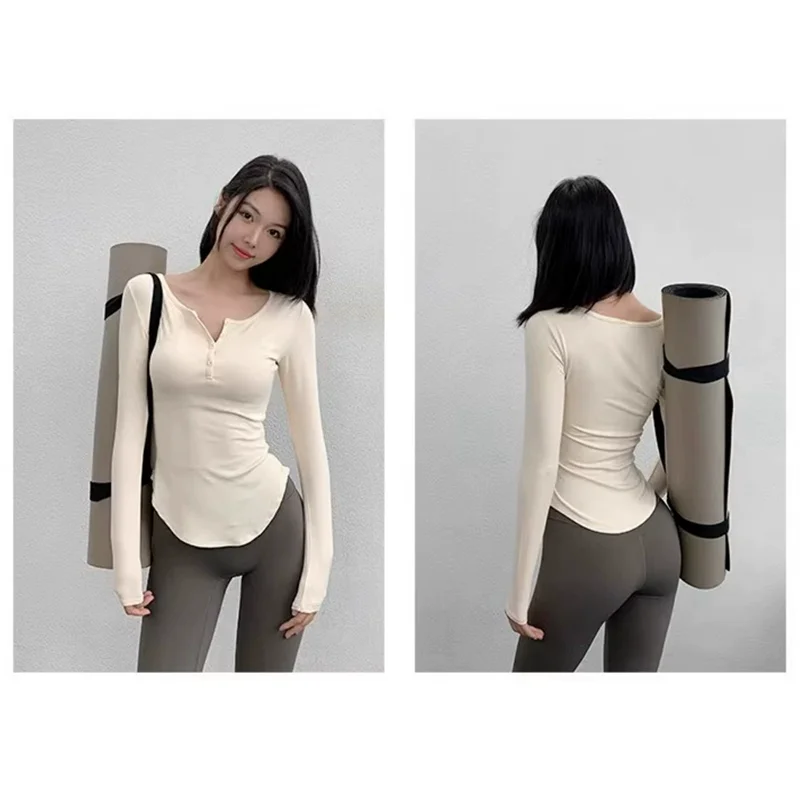 Fashionable V-neck Yoga Wear Women Slimming Fitness Long-Sleeved Top High-Elasticity Running Breathable Quick-Drying Garment