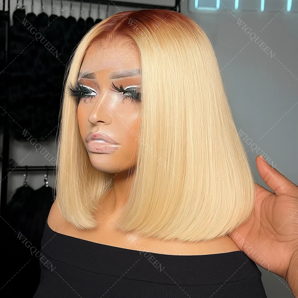 

Накладной парик из натуральных волос, короткий прямой боб, 200% плотность, с темными корнями, омбре блонд с бразильскими мелированиями, 13x4, с кружевной передней частью, коричневый, смешанный цвет