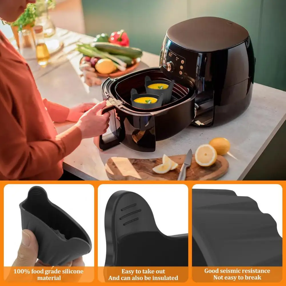 Egg Mold Easy Release 4pcs Silicone Egg Molds for Air Fryer Non-stick Baking Cups with Handles Reusable Poached Egg Ramekins