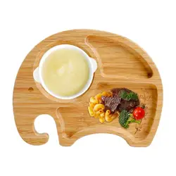 1PC Cartoon Animals Elephant Dinner Plate Wooden Dinnerware Baby Feeding Accessories Baby Products Gifts