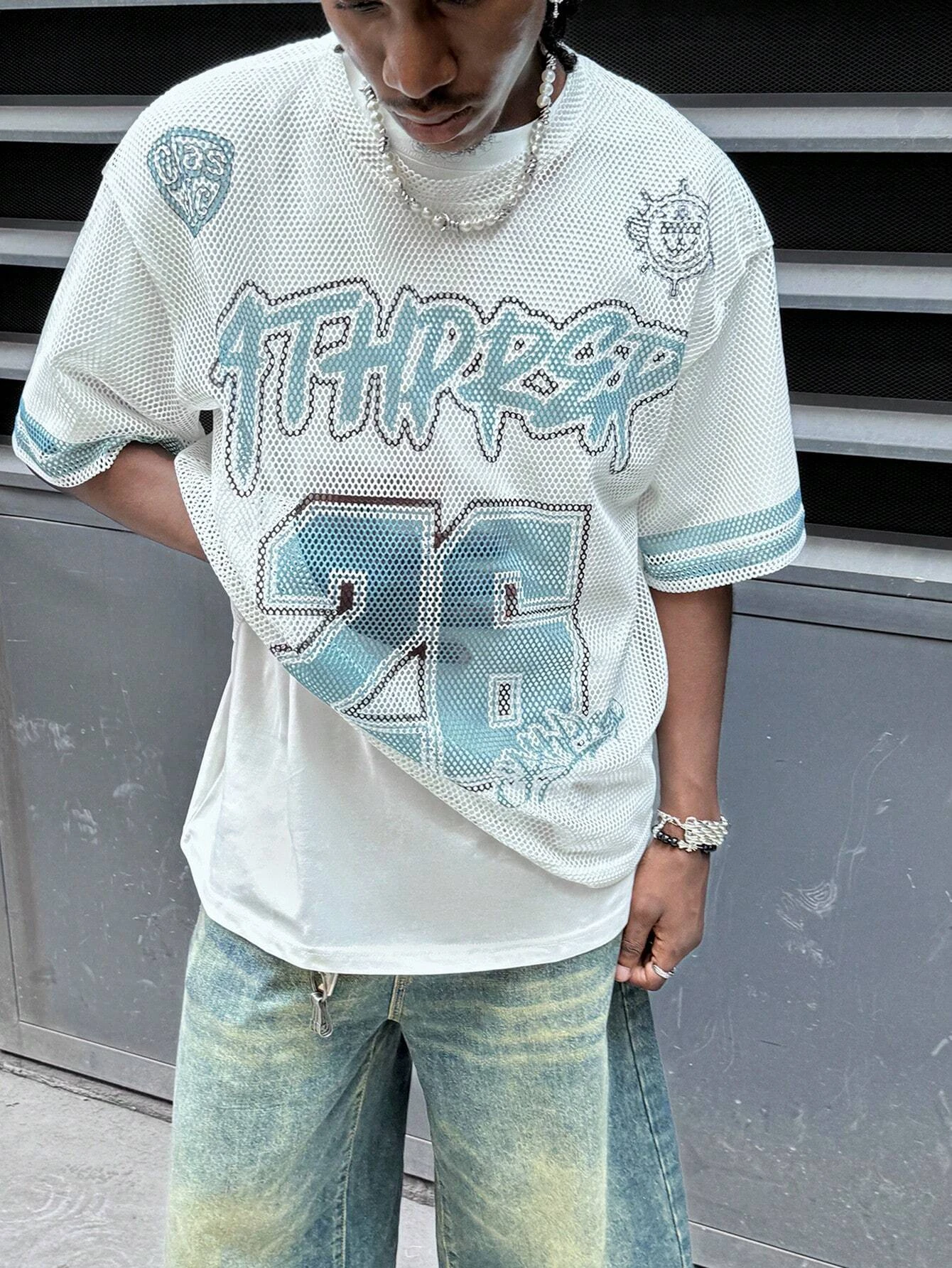 تي شيرت جيرسي بأكمام قصيرة شبكي مطبوع عليه حروف كتف منسدلة فضفاضة للرجال من AXEPEAK، مضحك، هدية لصديقك، للخروج #5