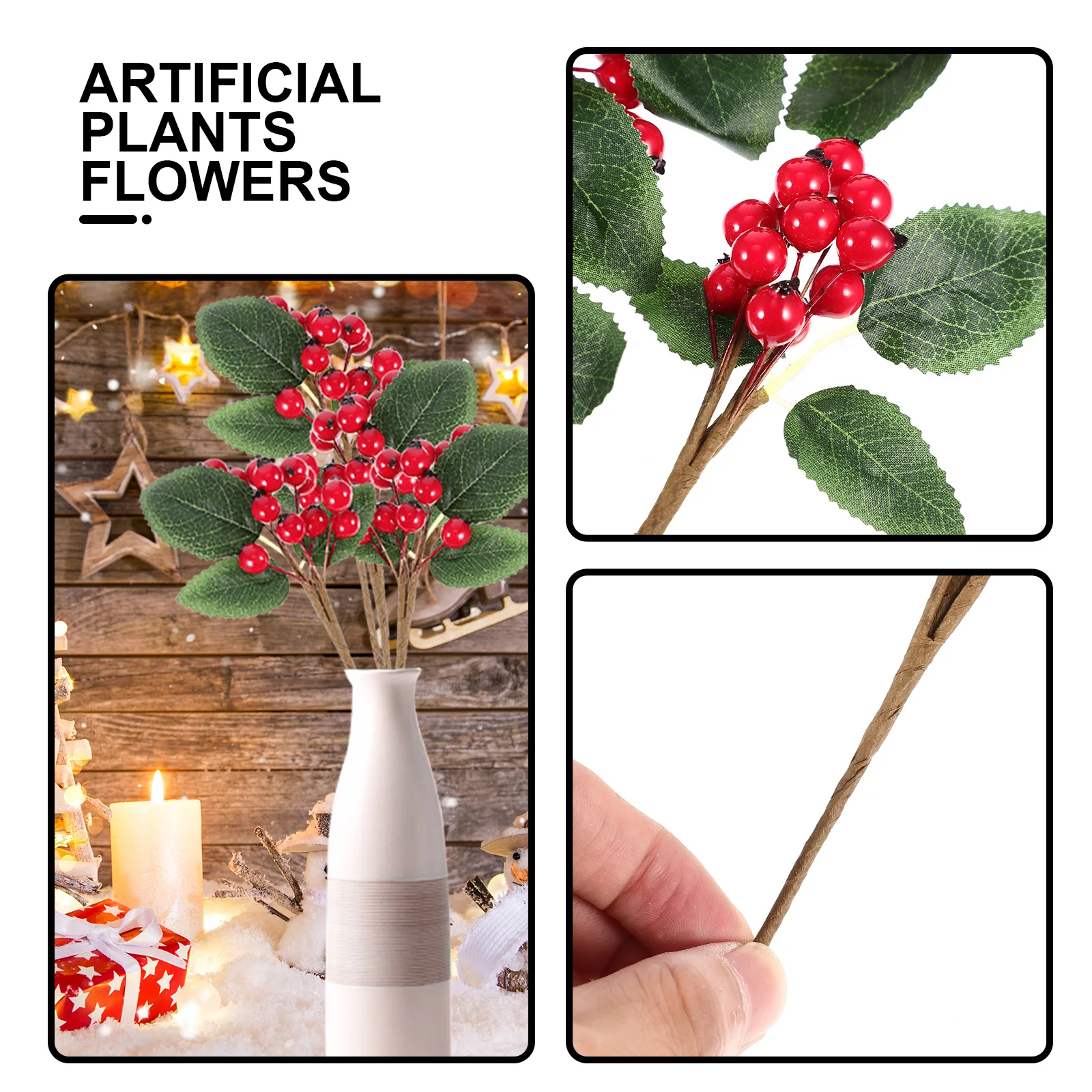 

5Pcs Artificial Blueberry Berry Stems Fake Branches Christmas Tree Wreath DIY Decoration Waterproof Xmas Party Holiday