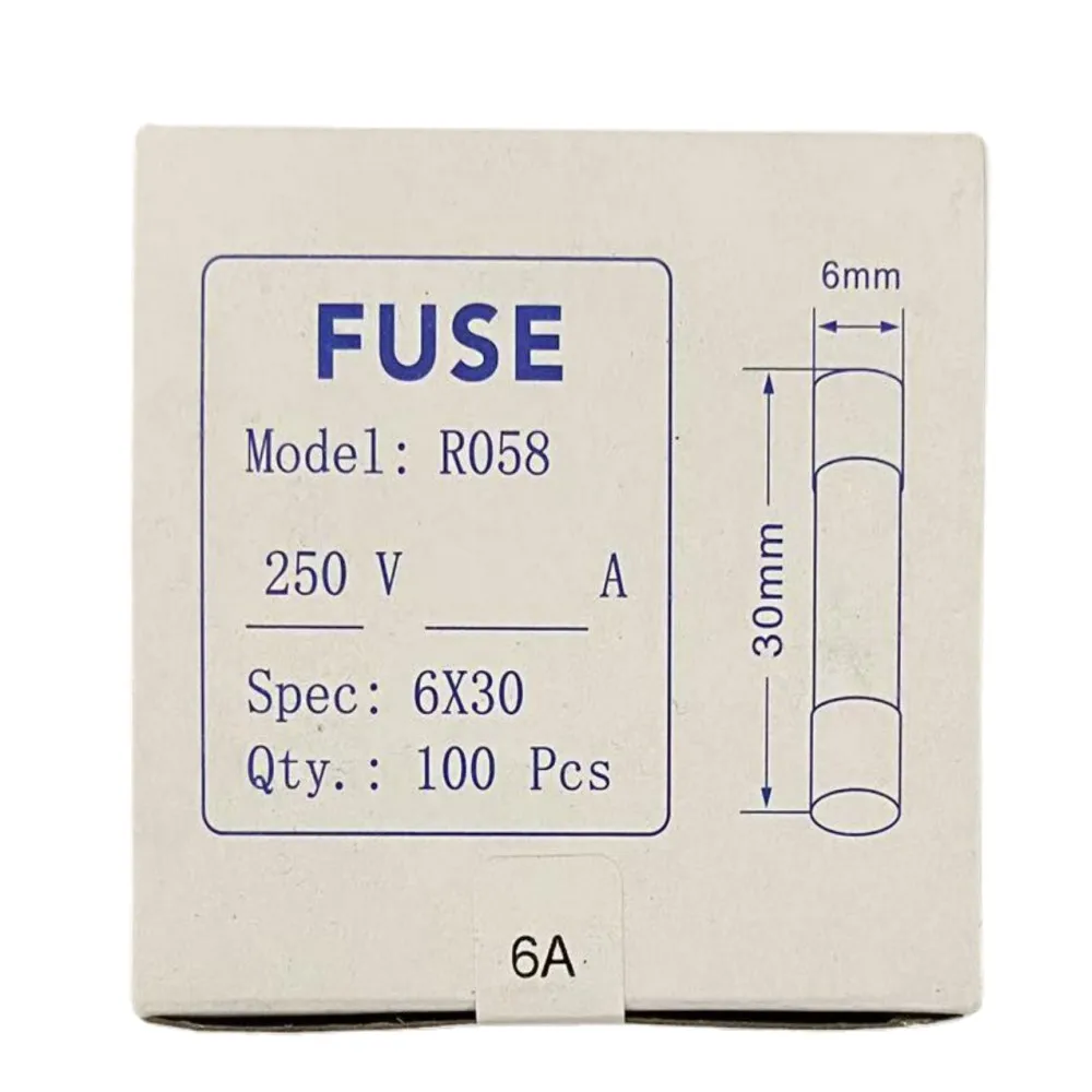 

100 шт. керамический предохранитель, трубчатый предохранитель 6x30 мм, 250 В, несколько трещин усилителя, 0,5 А-30 А для защиты электрической цепи