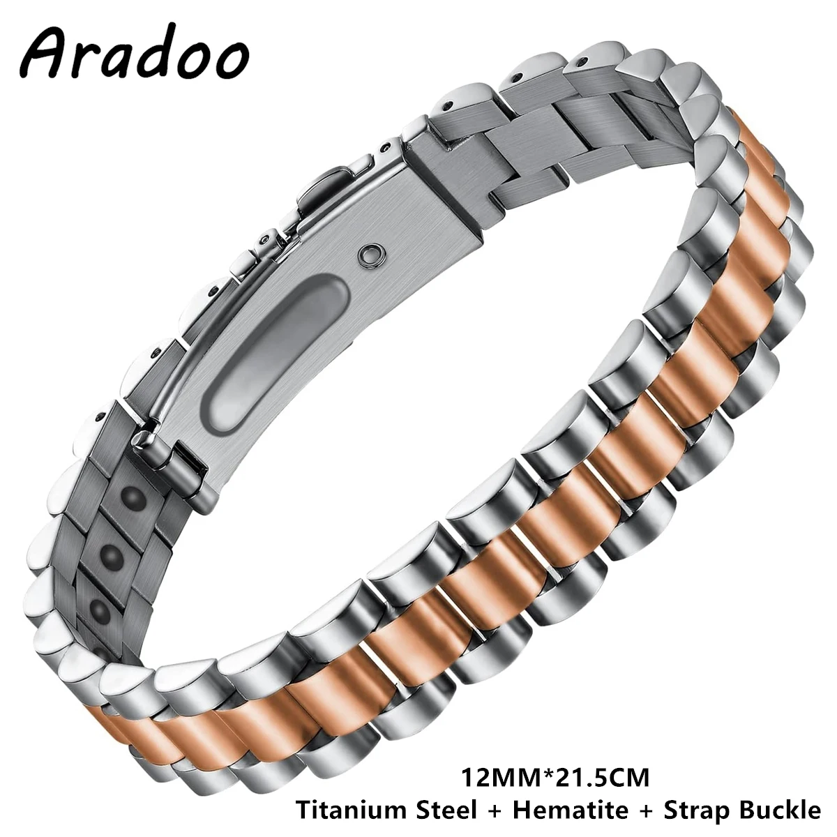 ARADOO Titanium Steel Magnetic Therapy Bracelet Stainless Steel Strap Buckle Link Bracelets