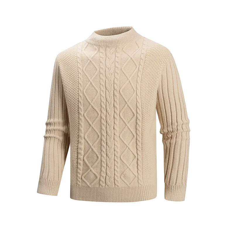 

New Spring Autumn Men's Mock Neck Knit Pullovers Slim Fit Long Sleeve Solid Color Casual Knitted Sweater Warm Pullover Sweaters