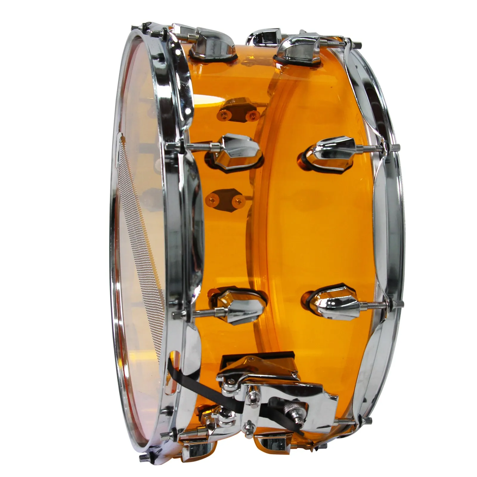Premium Quality 14X5.5 Inch Orange Acrylic Snare Drum with Transparent