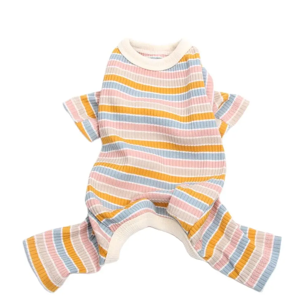 New Striped Dog Cat JumpSuit Pajamas Pet Puppy Soft Tracksuit T-Shirt