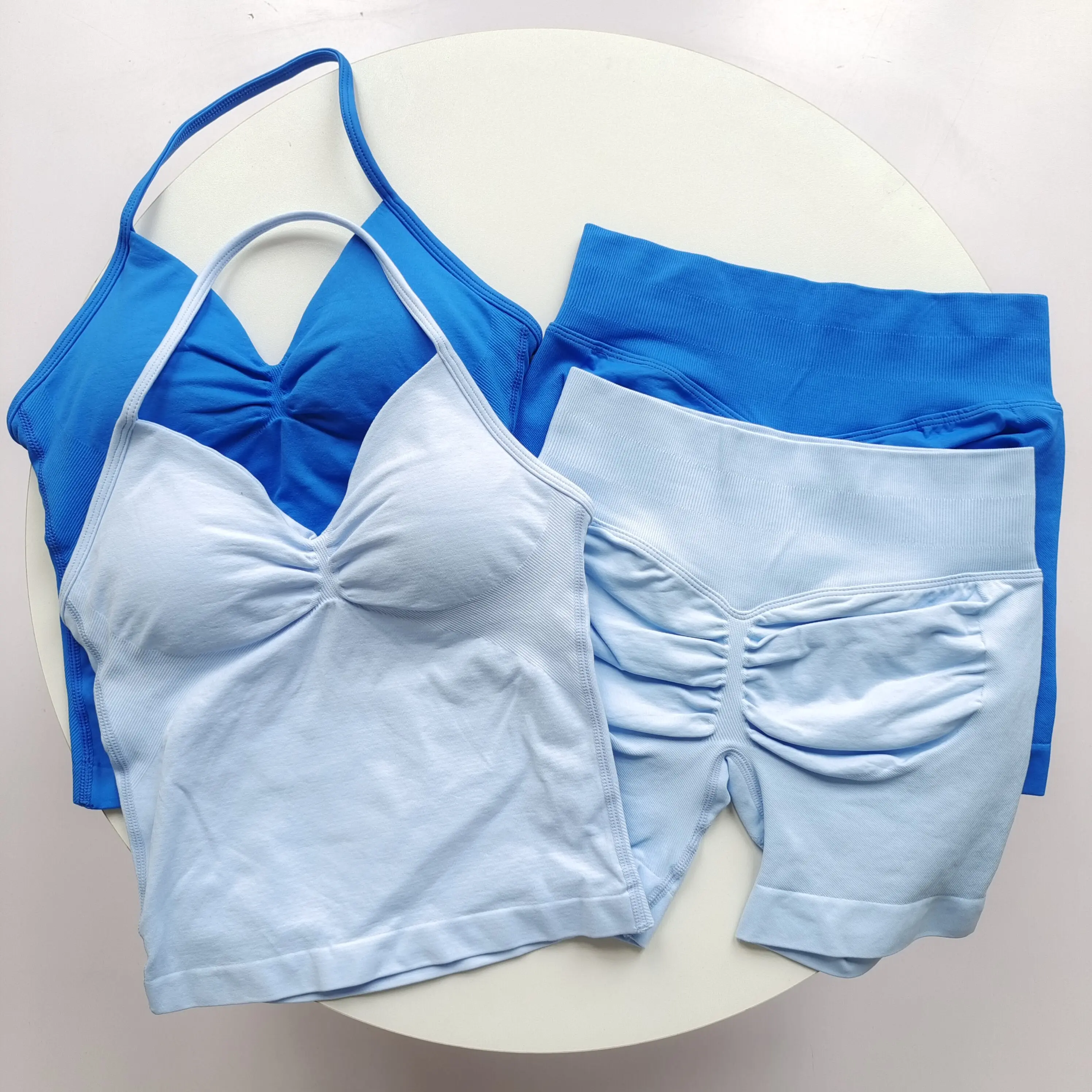 Summer Yoga Two-Piece Set for Women, Thin Strap Halter Neck Fitness Tank Top, High-Waisted Butt-Lifting Fitness Shorts
