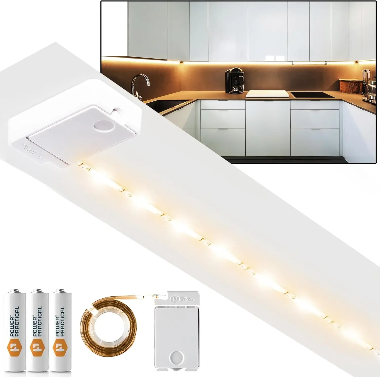 POWER PRACTICAL Luminoodle Under Cabinet Lighting - Click LED Light Strip for Shelves, Kitchen Cabinets