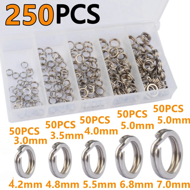 250Pcs 5 Sizes High Strength Large Tensile Force Fishing Loop Fishing Stainless Steel Split Rings Fishing Lure Connector view 4