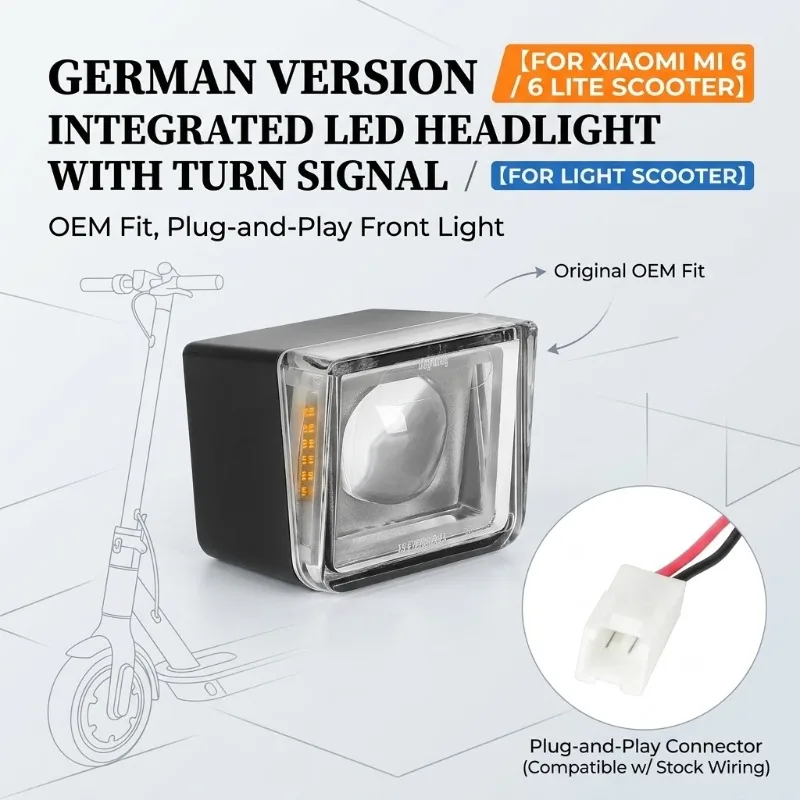 

German Version Integrated LED Headlight with Turn Signal for Xiaomi Mi 6 / 6 Lite Scooter, OEM Fit Plug-and-Play Front Light