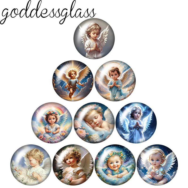 Wings Angel Baby Blessed Faith Jesus 12mm/18mm/20mm/25mm Round photo glass cabochon flat back Making findings DIY snap buttons