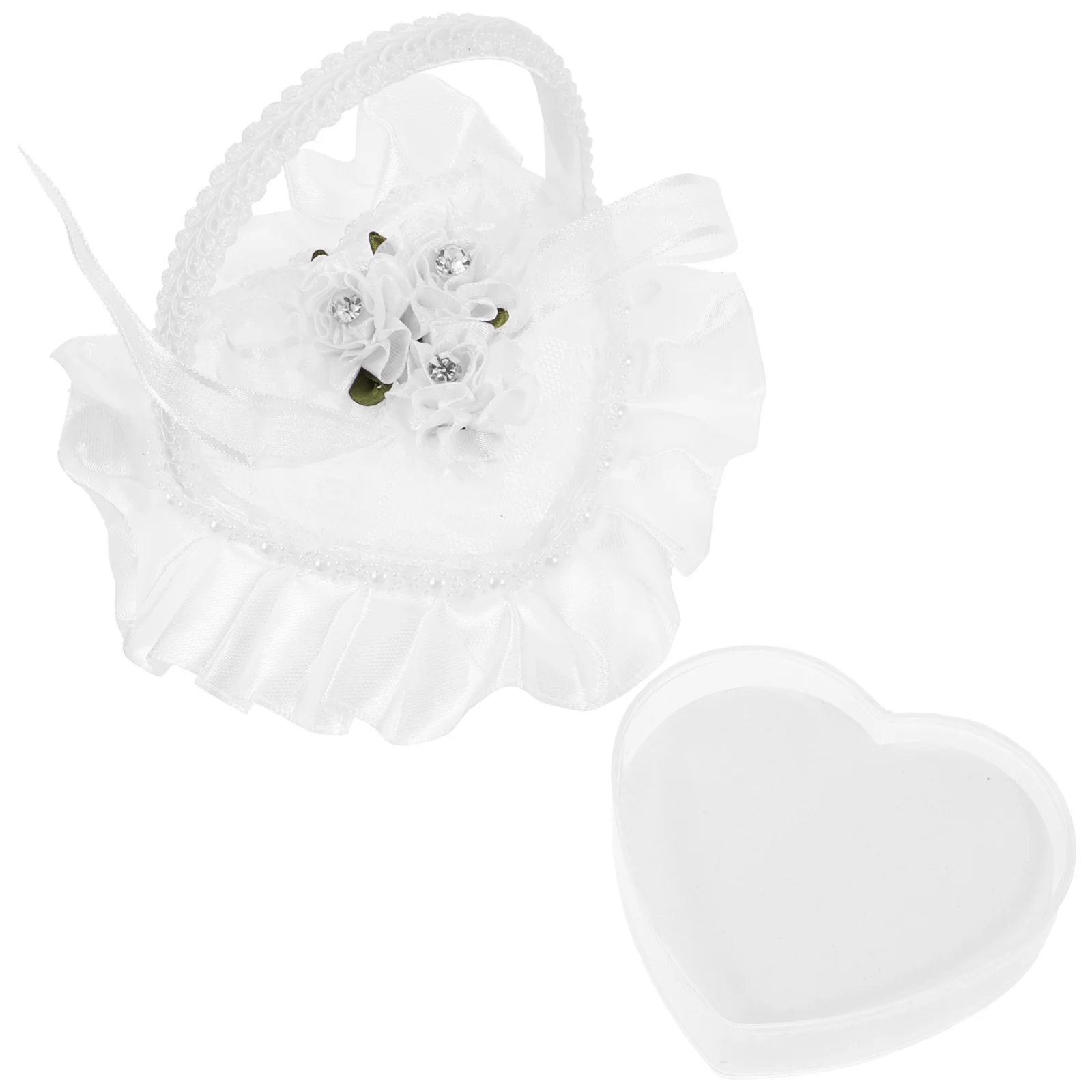 

Mini Lace Ring Pillow Heart Shape Soft Satin Wedding Ring Holder Portable with Handle for Ceremony Engagement Wedding Decor
