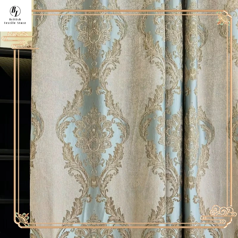 

High-precision Gold Wire Jacquard Blue European-style Luxury Fashion High-level Shading Curtains for Living Room Bedroom Dining