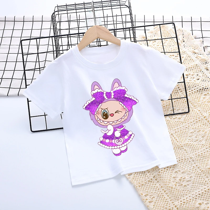 Labubu Mokoko Girl T Shirt Cute Monster Elf Kids Clothes Short Sleeve Baby Cotton Tee Summer Cartoon Print O Neck Toddler Tops