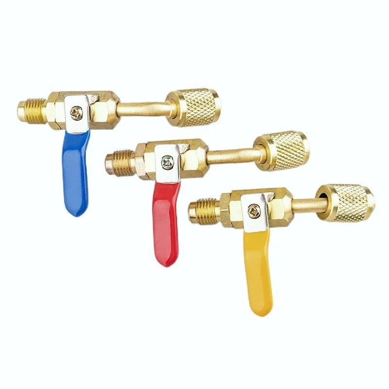 3pcs  Angled Compact Ball Valve Air Conditioning Refrigerant 1/4 Inch for R410  R22 AC HVAC Charging Hoses Manifold