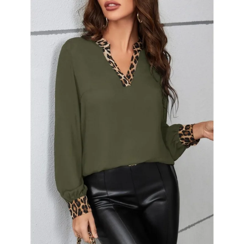 

Плюс размер 1XL-5XL, женская модная блузка с v-образным вырезом и леопардовым принтом, рубашка, женская повседневная и удобная пуловерная рубашка с длинными рукавами