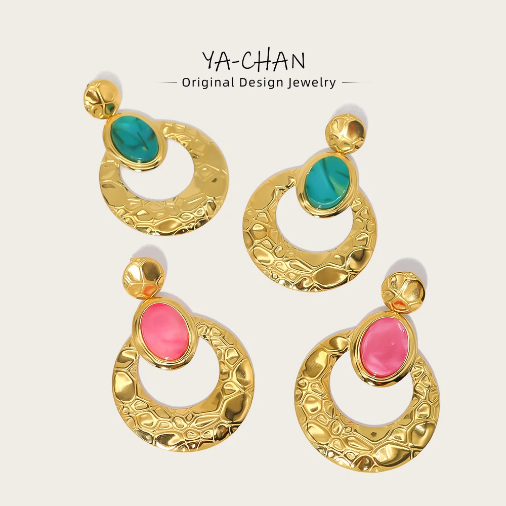 

YACHAN 18K Gold Plated Stainless Steel Drop Earrings for Women Luxury Acrylic Charm Irregular Texture Aesthetic Jewelry