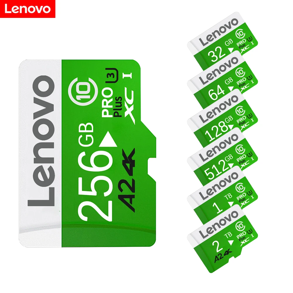 Lenovo-Mini Cartão de Memória com Adaptador SD Grátis, Micro Classe 10, 128GB, 256GB, SD, TF, Flash Card para Celular, Computador, Câmera, N