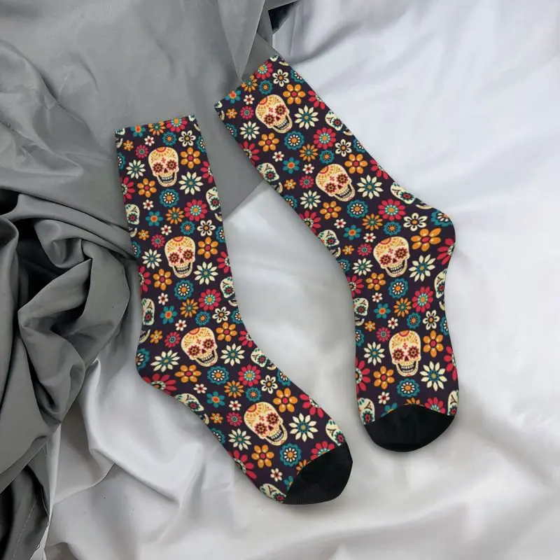 Fashion Mens Day Of The Dead Sugar Skull Pattern Dress Socks Unisex Warm Comfortable 3D Printed Mexican Floral Crew Socks