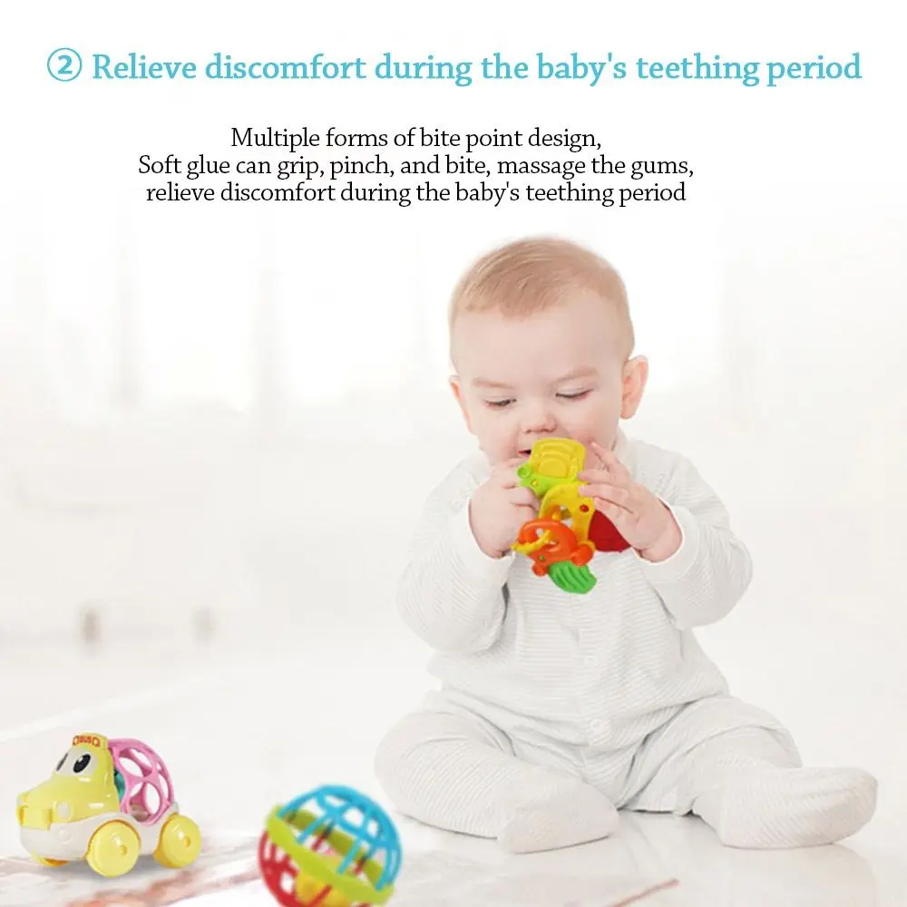 7pcs/set Cartoon Colorful Rattle Interactive Intelligent Teether Soft Cute Hand Jingle Bells Accessories
