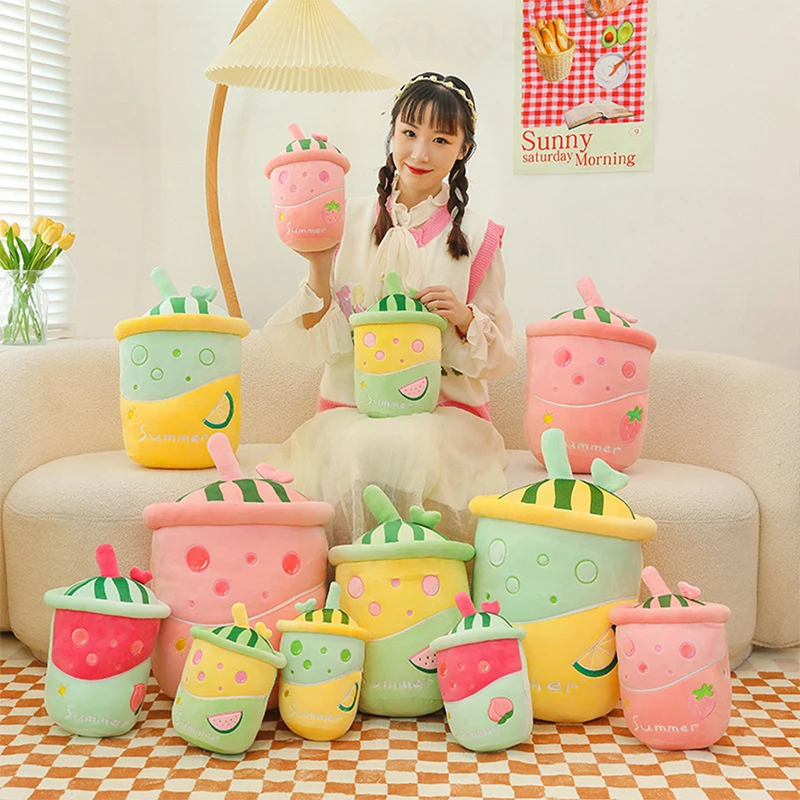 

Kawaii Plush Stuffed Doll Milk Tea Cup with Fruit Juice Design Cute Pillow Toy for Kids Birthday Xmas Gift Stuffed Animal