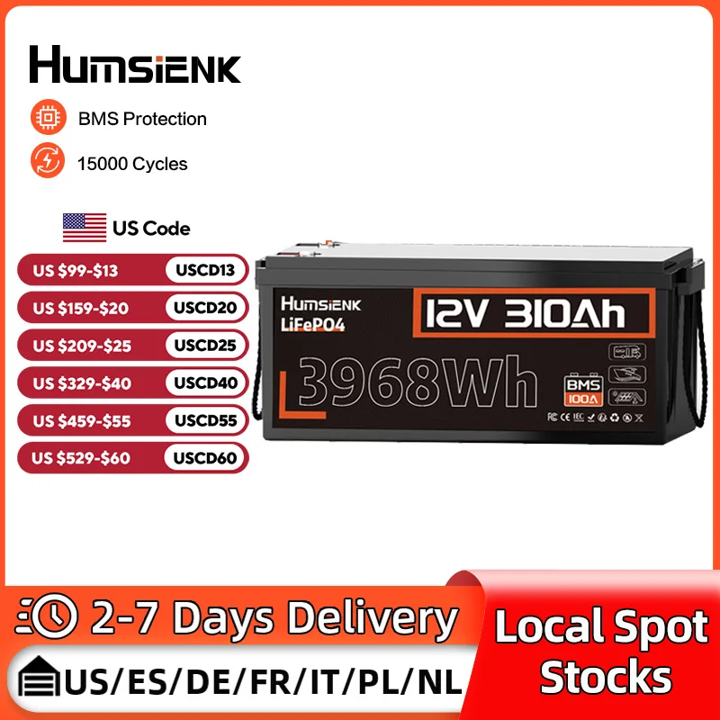 

12V 310Ah LiFePO4 Battery 3968Wh Energy 200A BMS 15000 Cycles A+ Cells For RV/ Boat/ Solar Energy/ Off Grid/ Trolling Motor