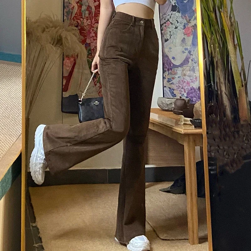 Vintage Slim Brown Flare Jeans Women Trend Long High Waist Bell Bottom Pants y2k Denim Trousers Solid Jazz Skinny Vaqueros A845