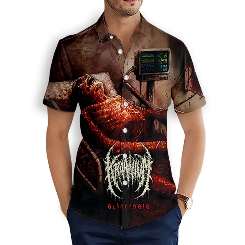 Kraanium Rock 3d bedruckte Mode Freizeit hemden Herren/Damen kurze Ärmel lose atmungsaktive Hawaii-Shirts