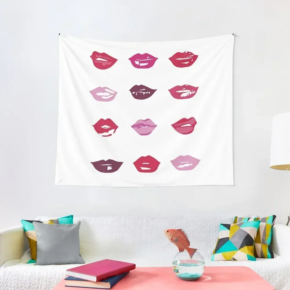 

kiss kiss in lipstick colors Tapestry Room Decoration Aesthetic Kawaii Room Decor Wall Decoration Items Tapestry