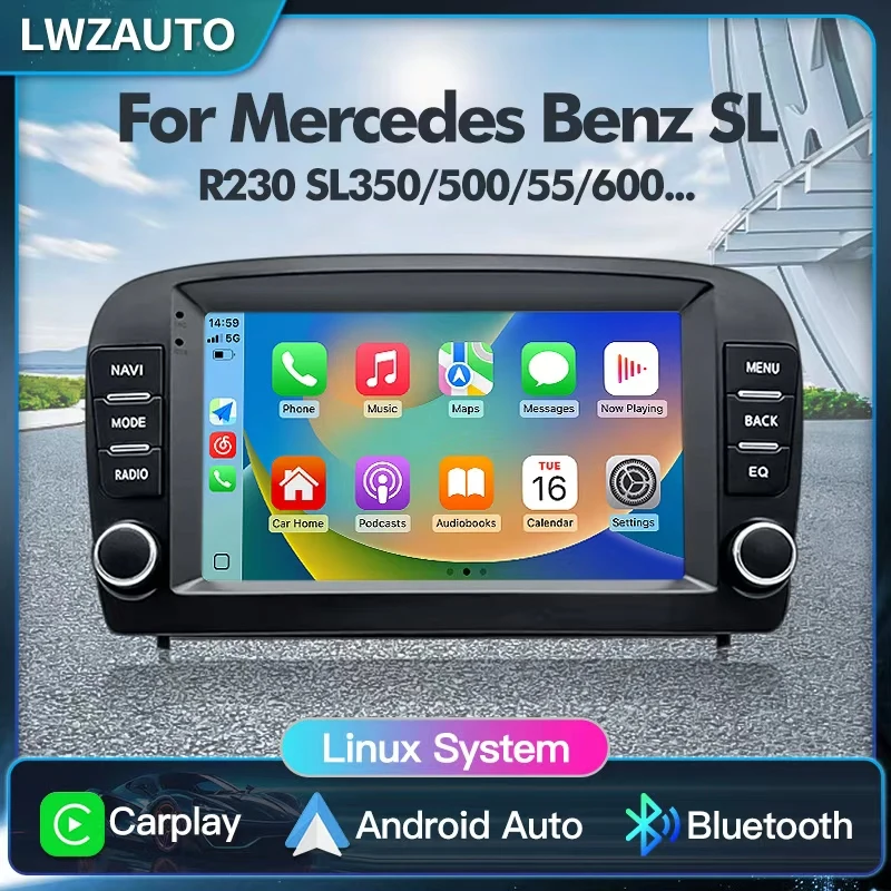 7inch 2025 Linux Car Stereo Wireless CarPlay Android Auto GPS DSP Bluetooth Multimedia Player For Benz SL R230 SL350 SL500 SL55