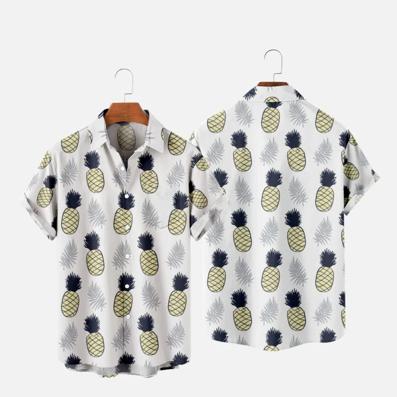 

Men's Fashion Y2K T-Shirts Hawaiian Shirt Pineapple 3D Print Cozy Casual One Button Short Sleeve Beach Oversized Clothes 3