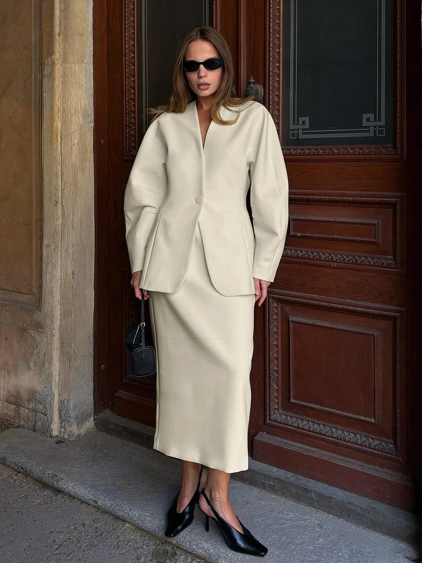 

Marthaqiqi Fashion Female Sleepwear 2 Piece Set Long Sleeve Pajama Sexy V-Neck Nightgown Long Skirts Winter Women Nightwear Suit