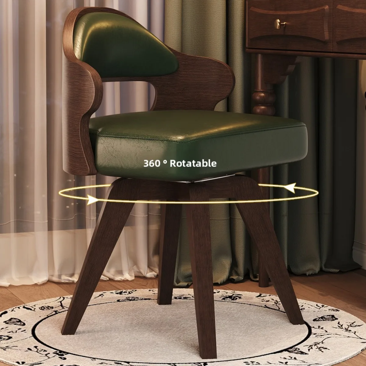 Retro style shell backrest rotating dressing chair, women's bedroom dressing chair, high-end office chair, leisure swivel chair