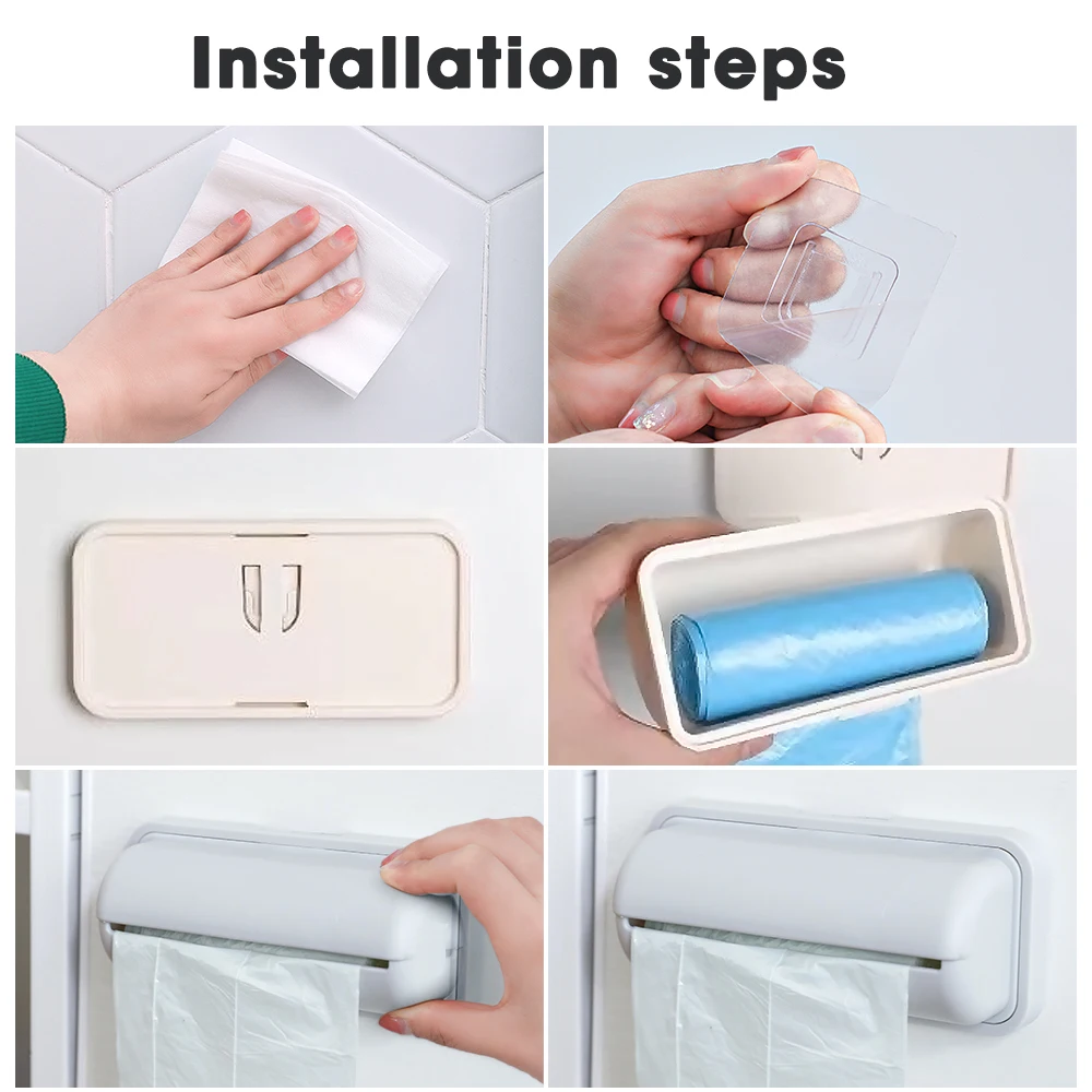 Self-adhesive Wall Mounted Garbage Bag Storage Box No Punch Trash Bags Organizer Kitchen Bathroom Plastic Bags Container Holder