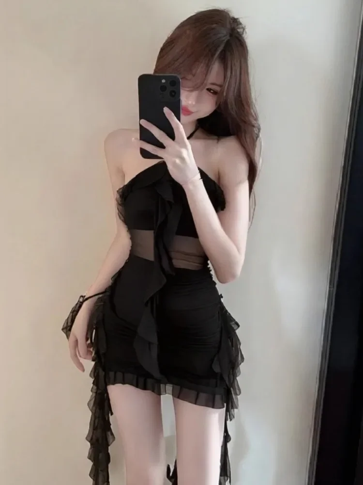 شير الربط شبكة الرسن فستان الحفلات المرأة مثير بلا أكمام الخصر سليم غير النظامية الكشكشة الشريط فساتين صغيرة الصيف #4