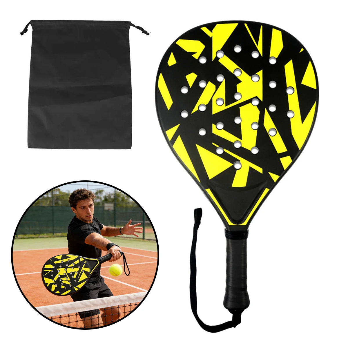 

Легкая ракетка для падель с сердечником из пены EVA — включает сумку для переноски на шнурке для двора, тенниса, путешествий и отдыха.