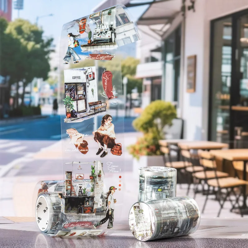 Card Lover 60 m x 2 m, 1 Rolle [Urban Stroll Series] Urban Landscape Theme Street Corner Material Primer Masking Tape PET Kit