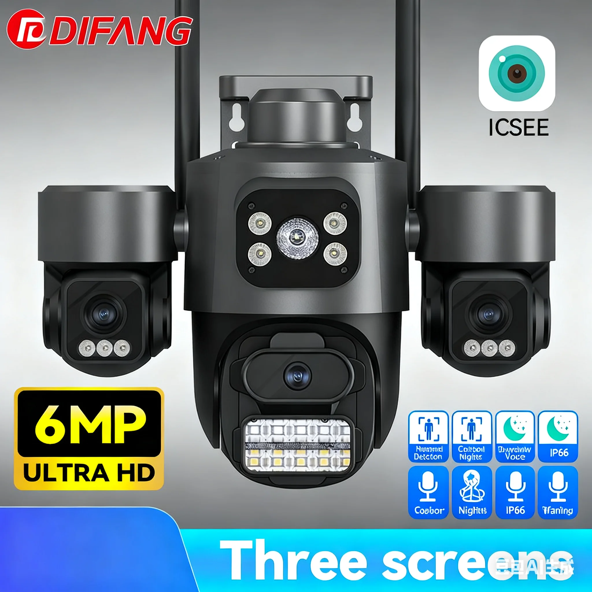 

6K PTZ Camera with 3-Screen Display! ✨ AI 360° Auto Tracking, Full-Color Night Vision. Control by iCsee App ONVIF IP Cam