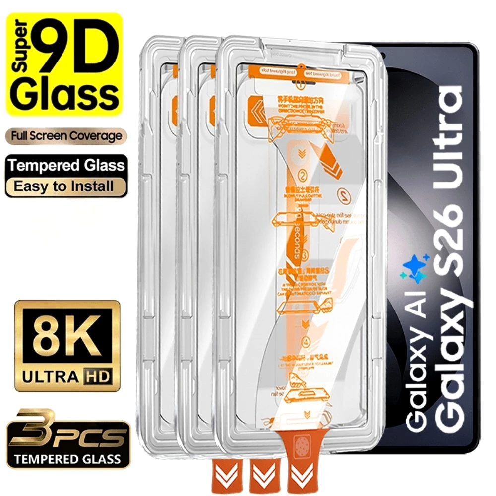 

3Pcs Ultra HD Tempered Glass for Samsung Galaxy S26 S25 S24 Ultra S23 S22 S21 Plus S26 S25 Edge One Click Installation Protector